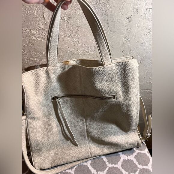 Shiraleah Fringe Cream Tote/Crossbody Vegan Bag large zipper pocket faux leather - Picture 3 of 16